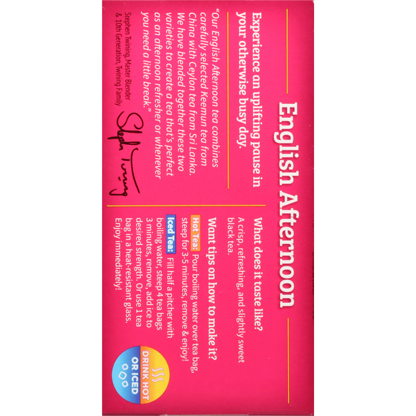 Twinings Black Tea, English Afternoon, Pure, Tea Bags