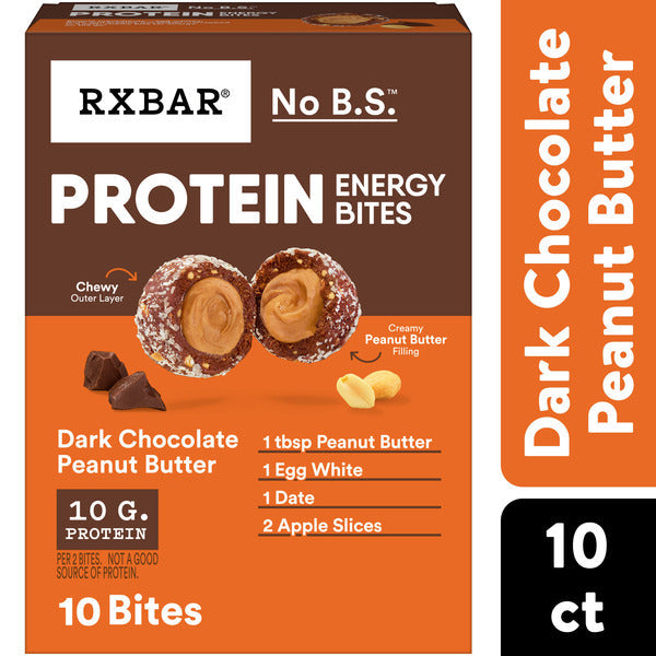 RXBAR Protein Energy Bites Dark Chocolate Peanut Butter Protein Balls, 10 Count
