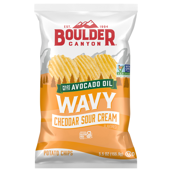 Boulder Canyon Potato Chips, Cheddar Sour Cream, Wavy