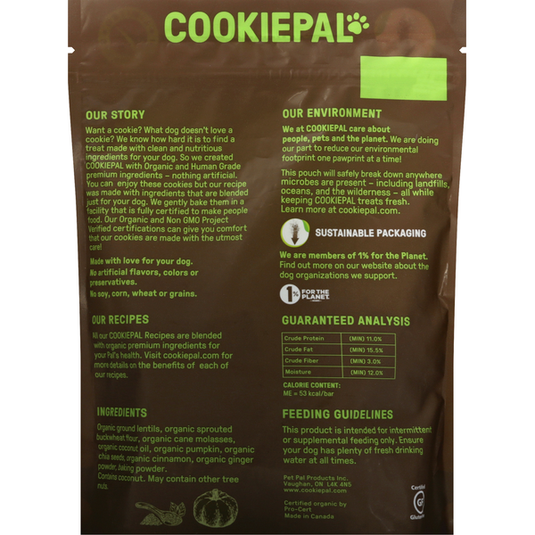 COOKIEPAL Dog Biscuits, Human Grade Organic, Pumpkin & Chia Recipe