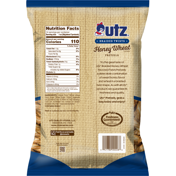 Utz Pretzels, Honey Wheat Flavored, Braided Twists