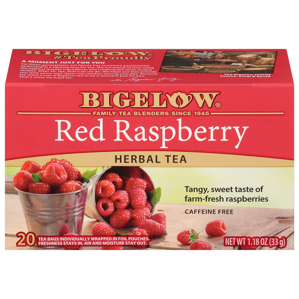 Bigelow Red Raspberry, Caffeine Free Herbal Tea, 20 individually wrapped tea bags