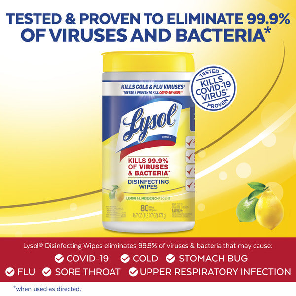 Lysol Disinfectant, Multi-Surface Antibacterial Cleaning Wipes, Lemon & Lime Blossom