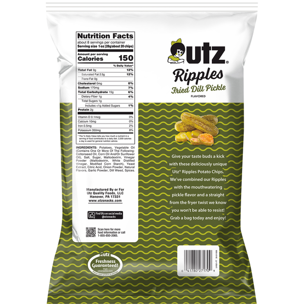 Utz Ripples Fried Dill Pickle Flavored Potato Chips Family Size