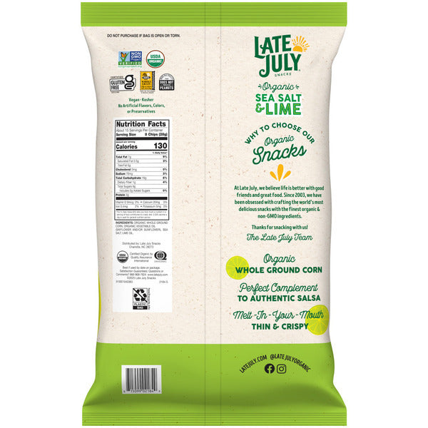 LATE JULY Snacks Restaurant Style Sea Salt & Lime Tortilla Chips