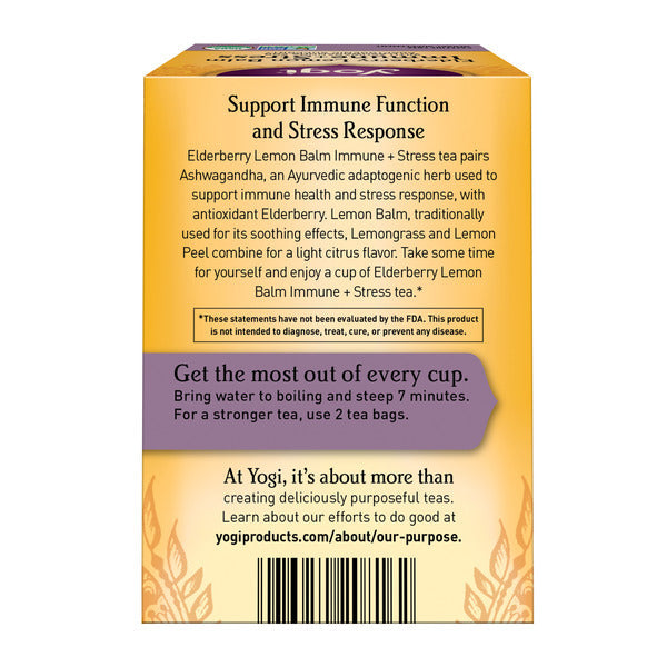 Yogi Tea Herbal Tea, Elderberry Lemon Balm Immune + Stress Tea, Caffeine Free