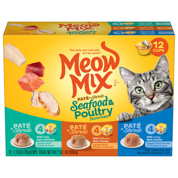 Meow Mix Pate & Shreds Seafood & Poultry Variety, Wet Cat Food