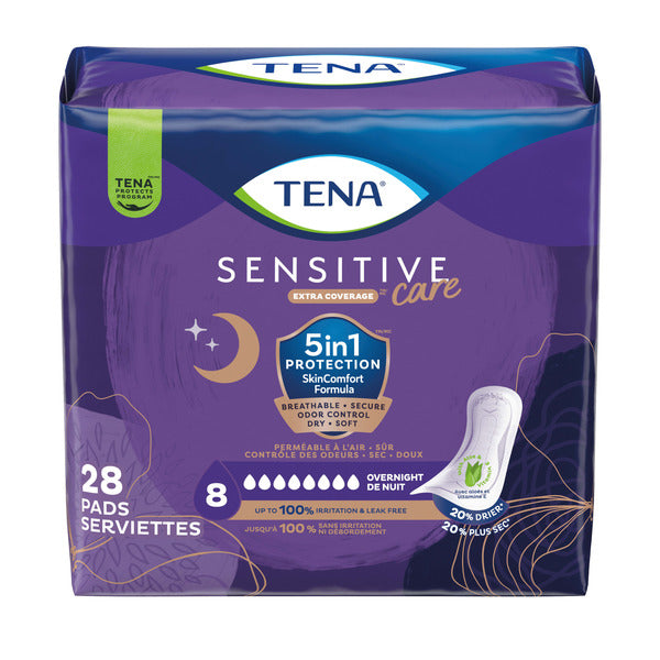 TENA Intimates Incontinence Pads, Bladder Control & Postpartum for Women, Overnight Absorbency, Sensitive Care, 28 Count
