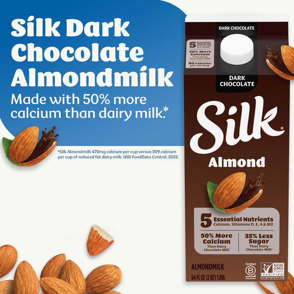 Silk Almond Milk, Dark Chocolate, Dairy Free, Gluten Free, Seriously Creamy Vegan Plant Based Milk with 5 Essential Nutrients, 64 fl oz Half Gallon DestGlow