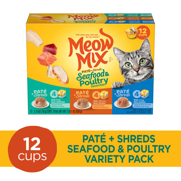 Meow Mix Pate & Shreds Seafood & Poultry Variety, Wet Cat Food