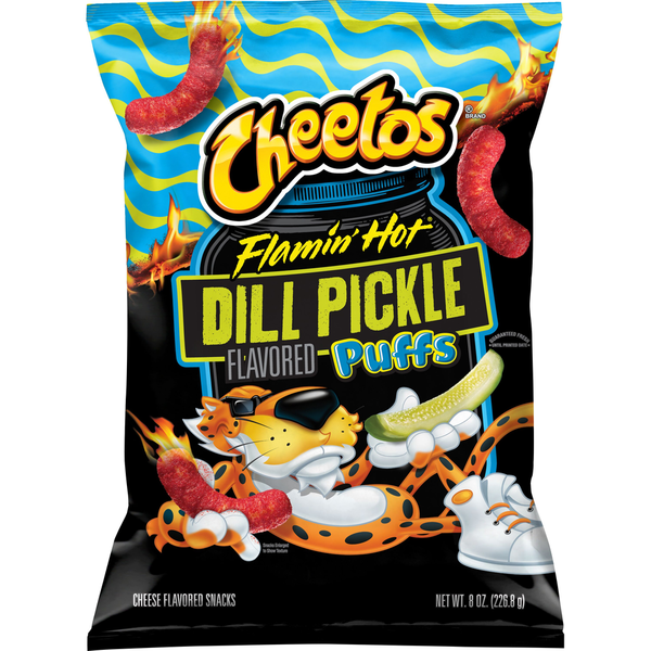 Cheetos Puffs Cheese Snacks Flamin Hot Dill Pickle