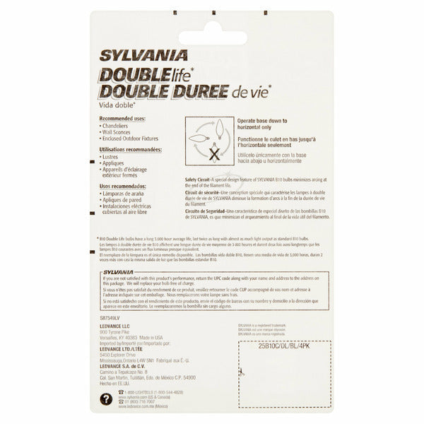 Sylvania Double Life 25w Small Base B10 Bulbs