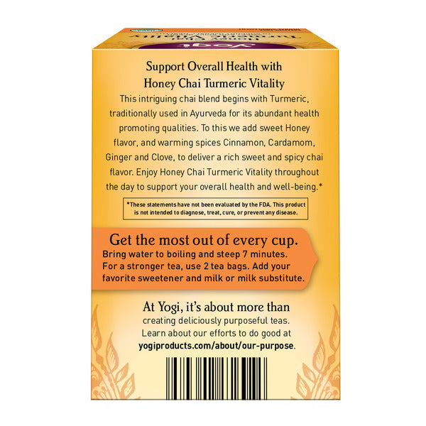 Yogi Tea Herbal Tea, Honey Chai Turmeric Vitality, Caffeine Free