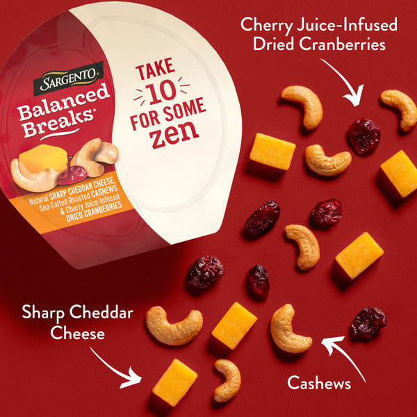 Sargento Balanced Breaks® Natural Sharp Cheddar Cheese, Sea-Salted Cashews and Cherry Juice-Infused Dried Cranberries, 1-Count
