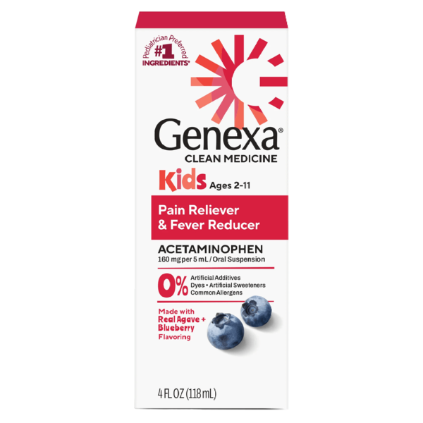 Genexa Kids Pain & Fever Acetaminophen, Organic Blueberry Flavor