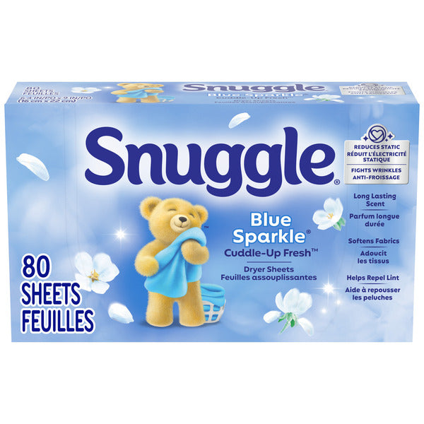 Snuggle Fabric Softener Dryer Sheets, Blue Sparkle, 80 Count