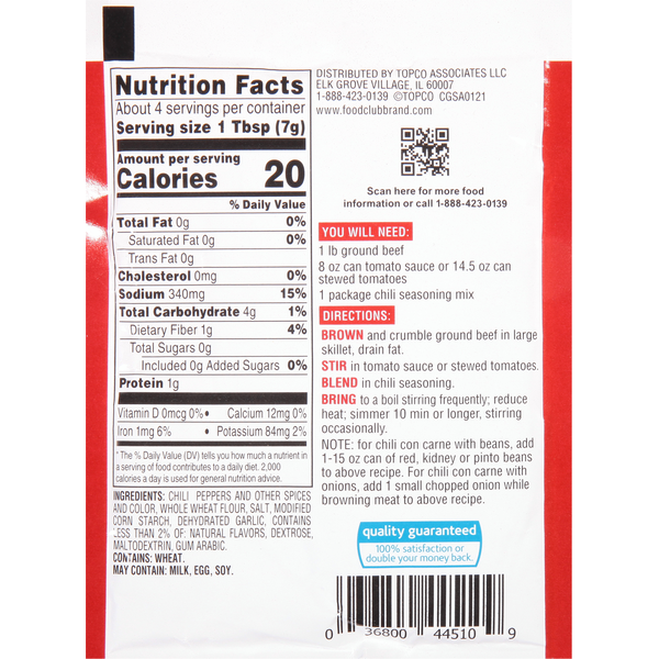 Food Club Seasoning Mix, Chili