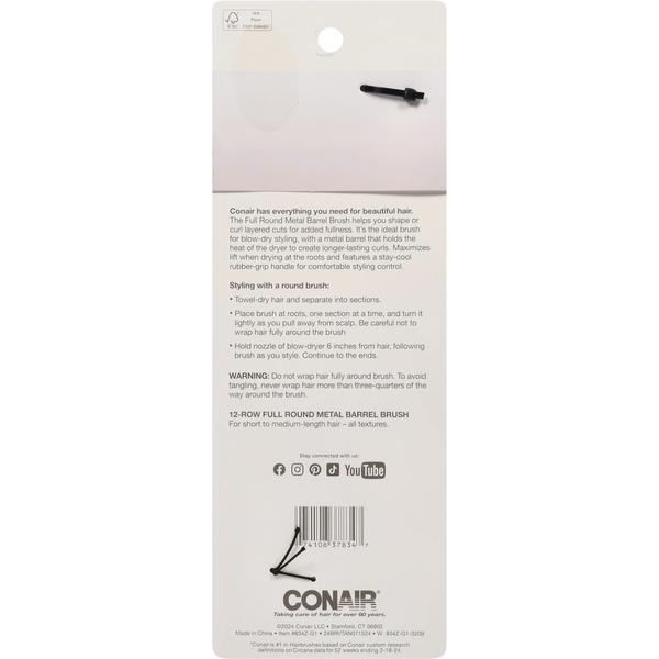 Conair Style & Volumize 12-Row Full Round Metal Barrel Brush