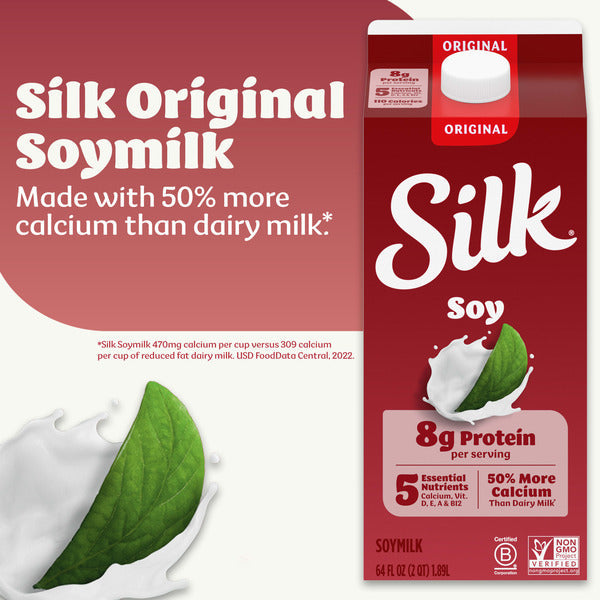 Silk Soy Milk, Original, Dairy Free, Gluten Free, Delicious Vegan Plant Based Milk with 5 Essential Nutrients, 64 fl oz Half Gallon