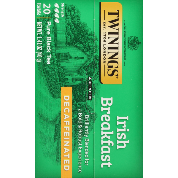 Twinings Black Tea, Pure, Irish Breakfast, Decaffeinated, Tea Bags