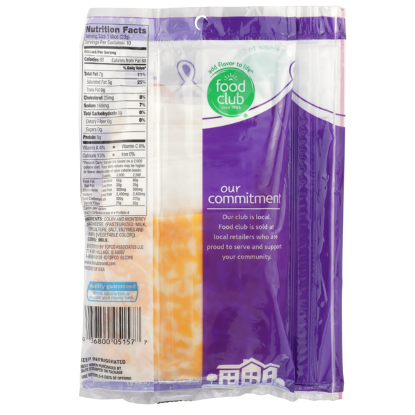 Food Club Packaged Cheese Colby Jack Colby and Monterey Jack Deli-Style Sliced Cheese