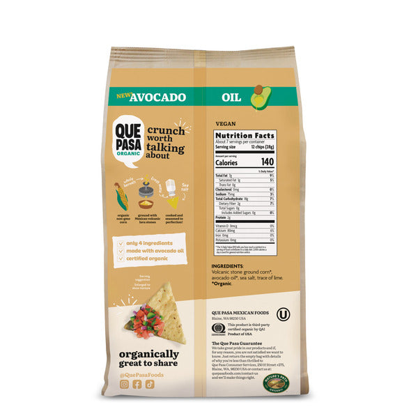 Que Pasa Avocado Oil White Corn Tortilla Chips