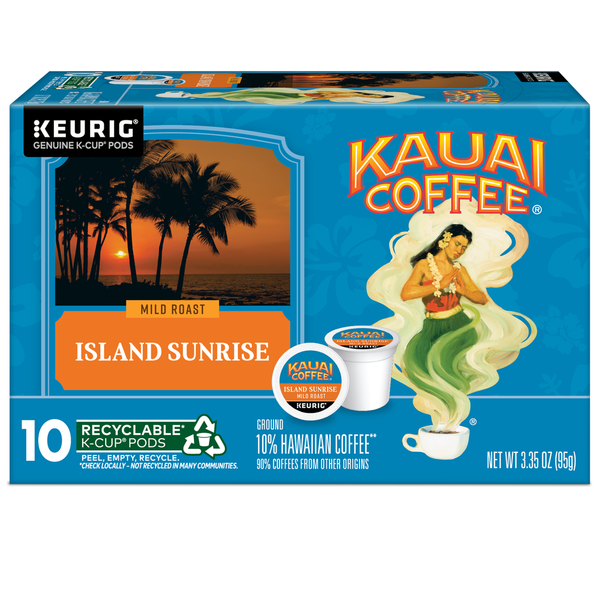 Kauai Coffee K-Cup Pods Ground Mild Roast Island Sunrise Coffee