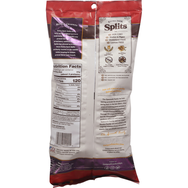 Unique Snacks Splits" Split-Open Pretzel Extra Dark