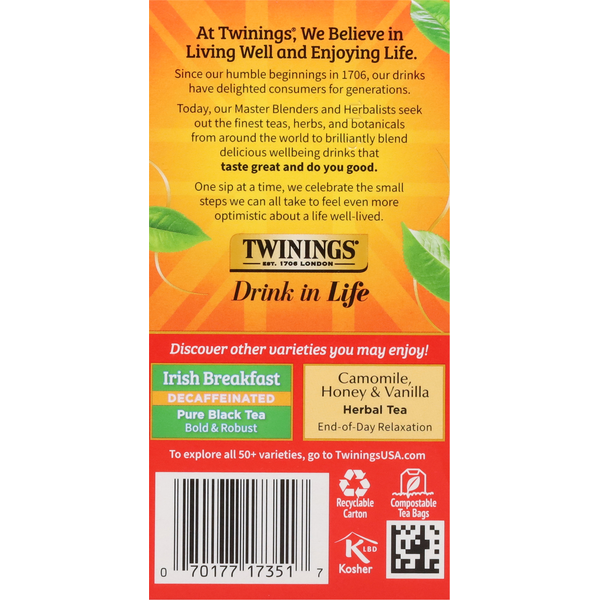 Twinings Black Tea, Pure, Decaffeinated, English Breakfast, Tea Bags