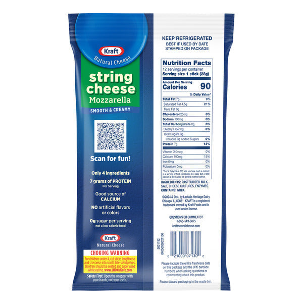 Kraft Whole Milk Mozzarella String Cheese