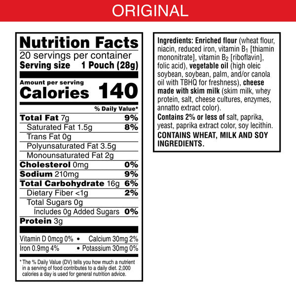 Cheez-It Original Cheese Crackers, Baked Snack Crackers, Single Serve, 20 Count