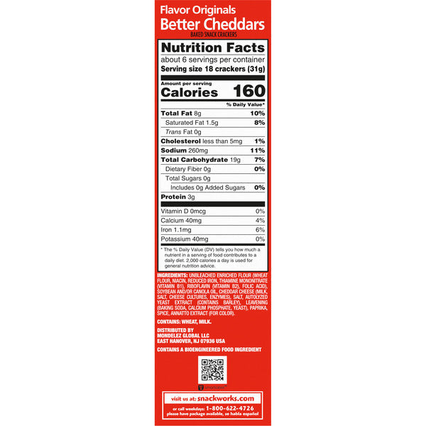 BETTER CHEDDARS Baked Cheddar Cheese Snack Crackers 6 oz