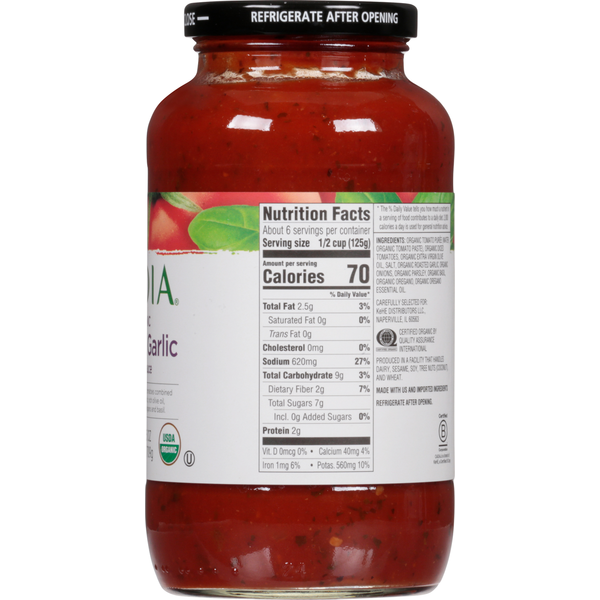 CADIA Pasta Sauce, Organic, Roasted Garlic