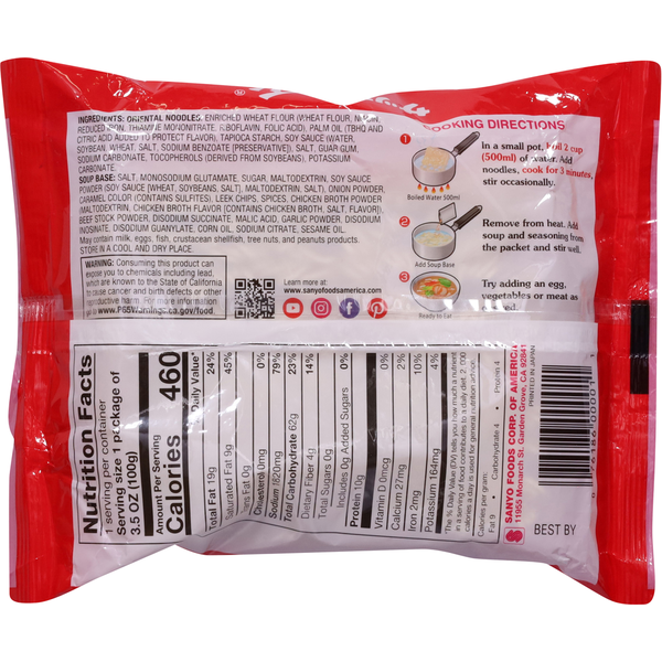 Sapporo Noodles & Soup, Japanese Style, Original Flavored