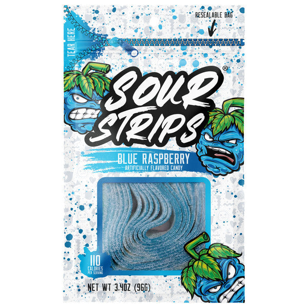 SOUR STRIPS Blue Raspberry Flavored Chewy, Candy Bag, 3.4 oz