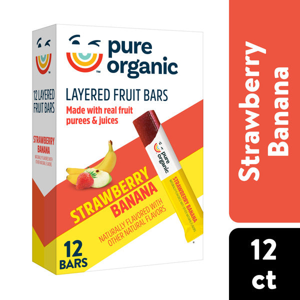 Pure Organic Strawberry Banana Layered Fruit Bars, Gluten Free, 12 Count