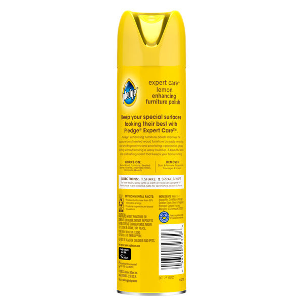 Pledge® Expert Care™ Enhancing Polish Aerosol, Lemon Scent, Shines & Protects
