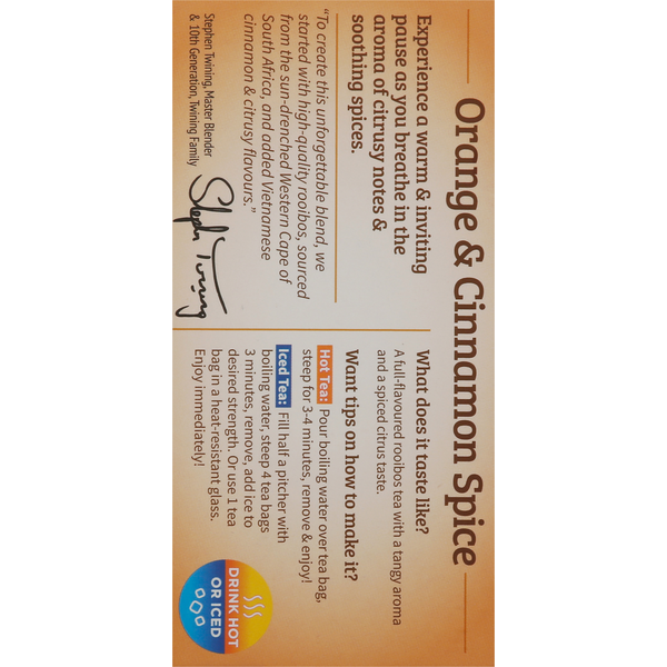 Twinings Flavored Herbal Tea, Caffeine-Free, Orange & Cinnamon Spice, Bags