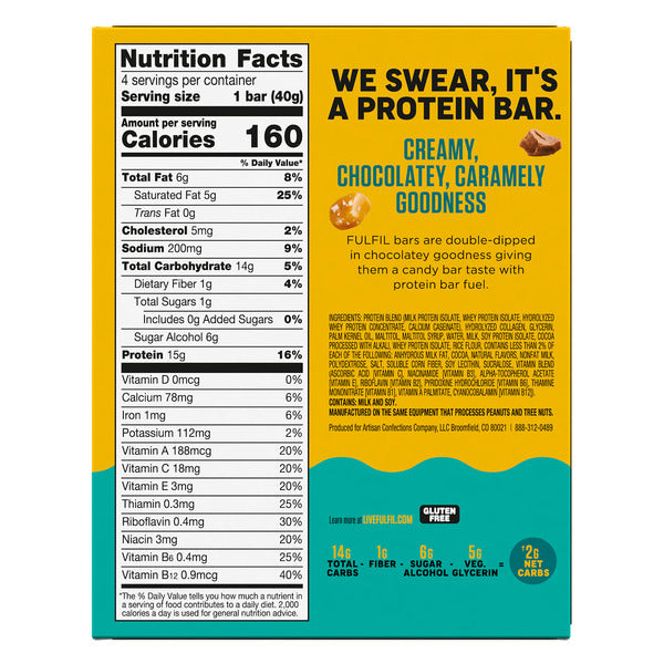 FULFIL Chocolate Salted Caramel Flavored Protein Bars, 1.41 oz (4 Count)