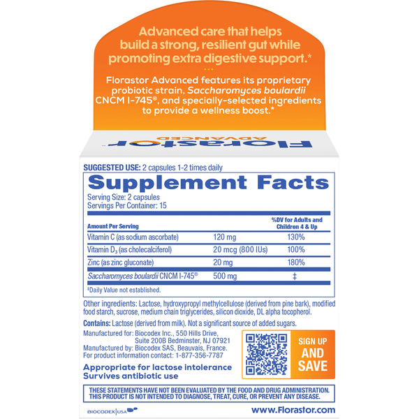 Florastor Plus Immune Support Supplement Vegetable Capsules