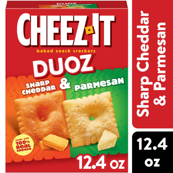 Cheez-It DUOZ Sharp Cheddar and Parmesan Baked Snack Crackers, Lunch Snacks, 12.4 oz