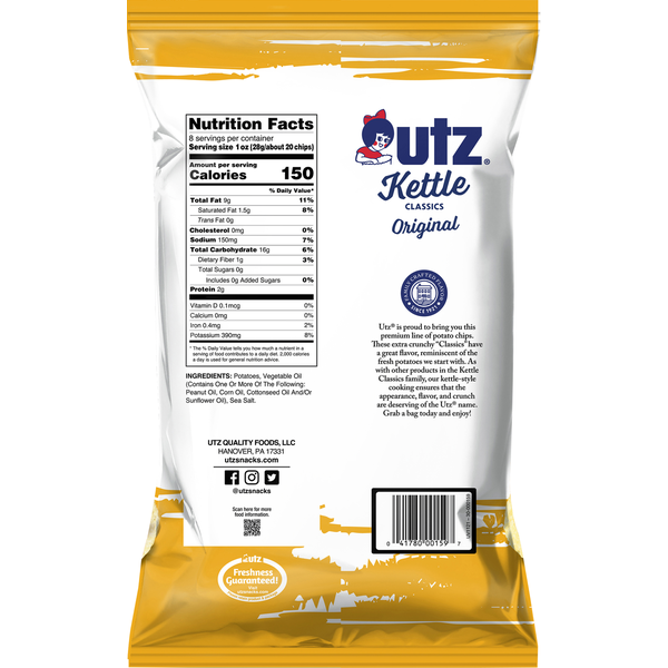Utz 8oz Bag Kettle Cooked Potato Chips