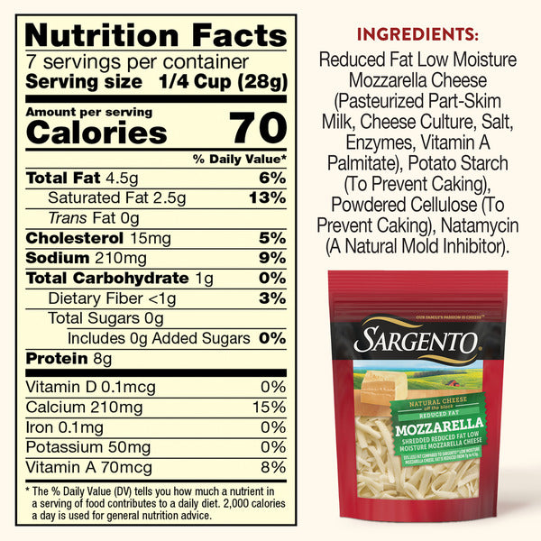 Sargento Off the Block Reduced Fat Mozzarella Traditional Cut Shredded Cheese