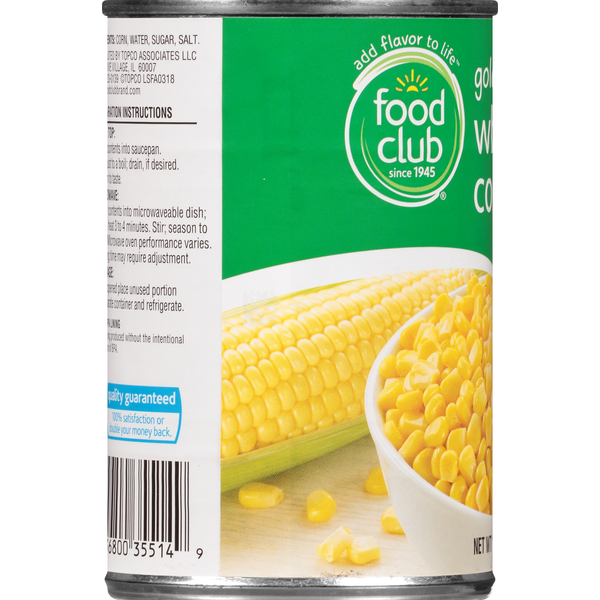 Food Club Corn, Whole Kernel, Golden Sweet