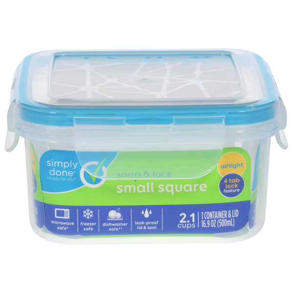 Simply Done Container & Lid, Snap & Lock, Small, Square, 16.9 Ounce
