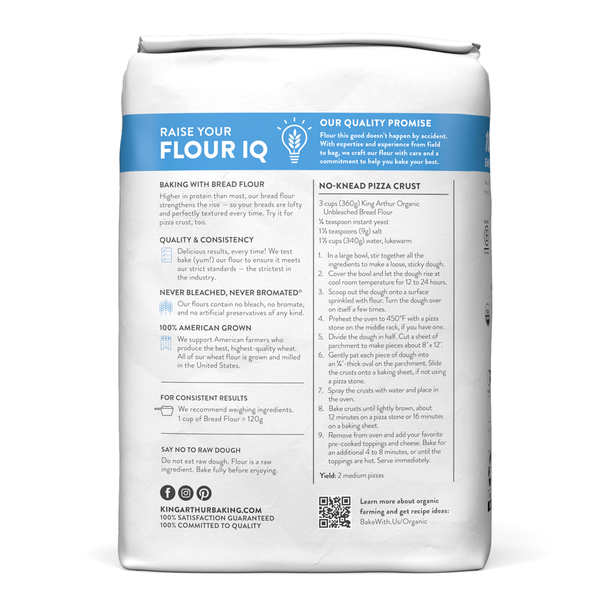 King Arthur Baking Company 100% Organic Unbleached Bread Flour, Non-GMO Project Verified, No Preservatives