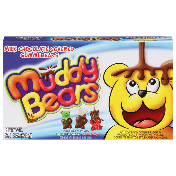Muddy Bears Gummi Bears, Milk Chocolate Covered, Apple/Pineapple/Strawberry