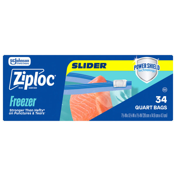Ziploc Quart Freezer Slider Bags, Power Shield™ Technology for More Durability