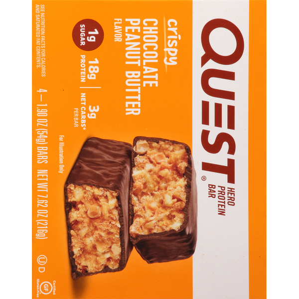 Quest Hero Protein Bar, Chocolate Peanut Butter Flavor, Crispy