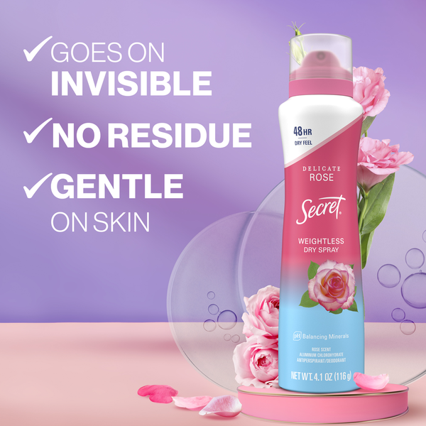 Secret Dry Spray Antiperspirant and Deodorant, Wild Rose and Argan Oil DestGlow